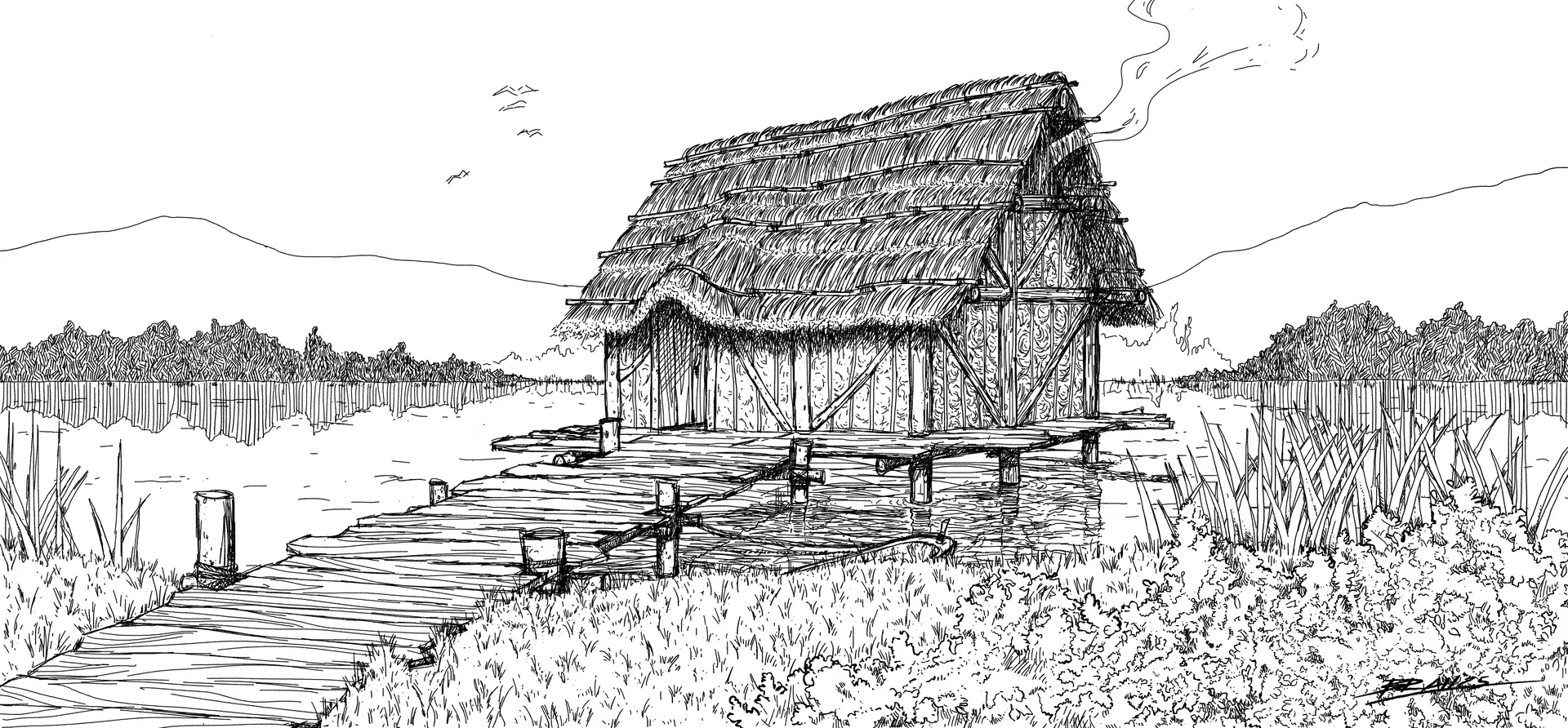 Disegno rappresentativo delle palafitte di Cristiano Brandolini